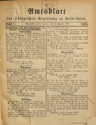 Amtsblatt für den Regierungsbezirk Hildesheim. 1894