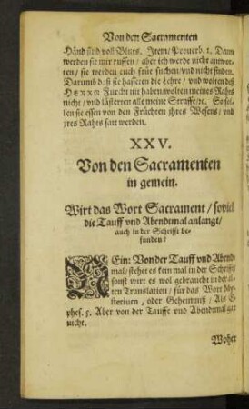 XXV. Von den Sacramenten in gemein.
