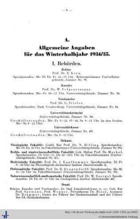 A. Allgemeine Angaben für das Winterhalbjahr 1934/35.
