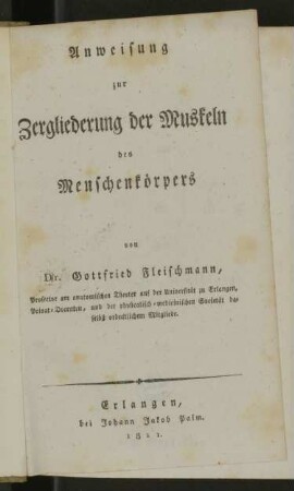 Anweisung zur Zergliederung der Muskeln des Menschenkörpers