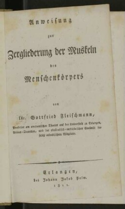 Anweisung zur Zergliederung der Muskeln des Menschenkörpers