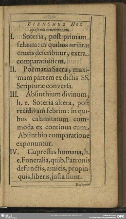 Elenchus Hoc opusculo contentorum