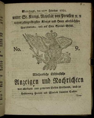 No. 9. Montags, den 28ten Februar 1780.
