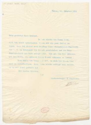 Brief an Hans Dechend : 21.10.1911