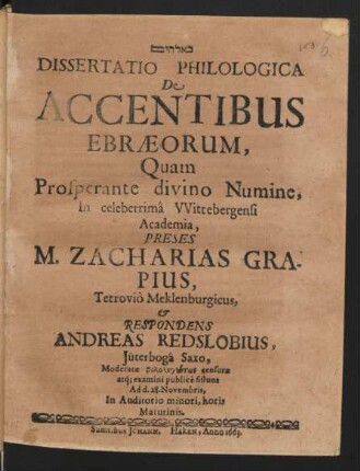 Dissertatio Philologica De Accentibus Ebraeorum