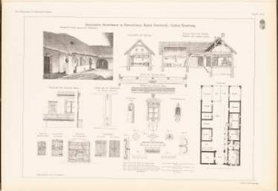 Heanzisches Bauernhaus, Oberschützen: Grundriss, Perspektivische Ansicht, Schnitte, Details (aus: Das Bauernhaus in Österreich-Ungarn, hrsg.v. Ingenieur- und Architektenverein, 1906)