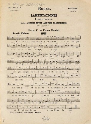 Harmonias IV vocum continens, 2. Lamentationes Jeremiae prophetae