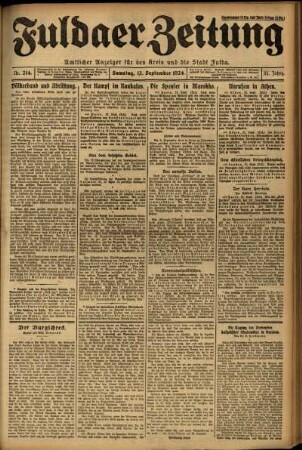 Erste Ausgabe vom Samstag, den 13. September 1924.