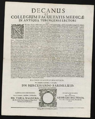 Decanus Et Collegium Facultatis Medicae In Antiqua Tubingensi Lectori hygiainein