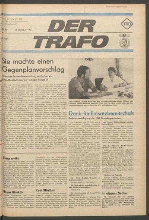 TRO-Betriebszeitung 'Der Trafo'; Nr. 40/1974 (8. Oktober 1974)