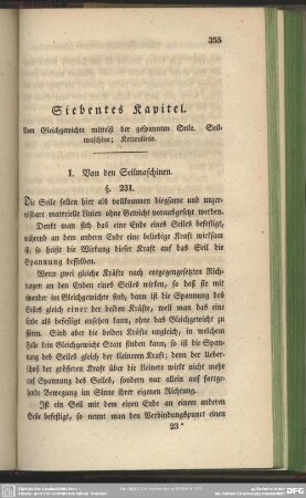 Siebentes Kapitel. Vom Gleichgewichte mittelst der gespannten Seile. Seilmaschine; Kettenlinie