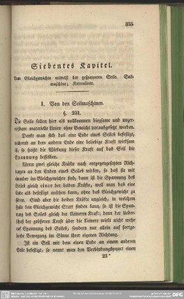 Siebentes Kapitel. Vom Gleichgewichte mittelst der gespannten Seile. Seilmaschine; Kettenlinie