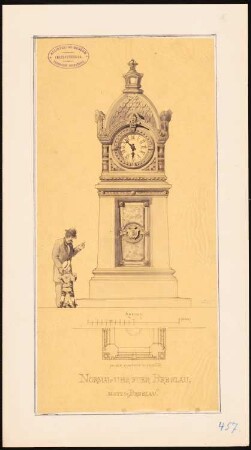Normaluhr, Breslau Monatskonkurrenz November 1883 (nicht Originalzeichnung): Grundriss, Aufriss 1:20