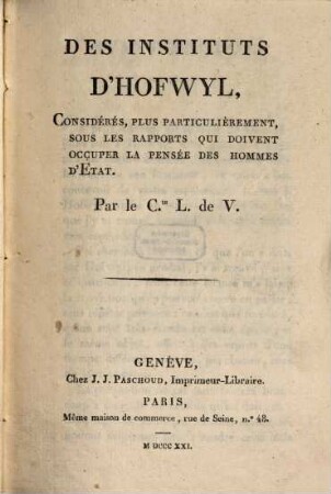 Comte de Villevieille des instituts d'Hofwyl