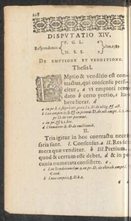 Disputatio XIV.... De Emptione Et Venditione.