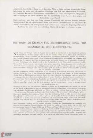 Entwurf zu Kursen für Kunstbetrachtung, für Kunstkritik und Kunstpolitik
