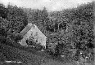 Das Schusserhaus : vorn: Brücke über die Rothenbach, dahinter: Satzunger Landstraße