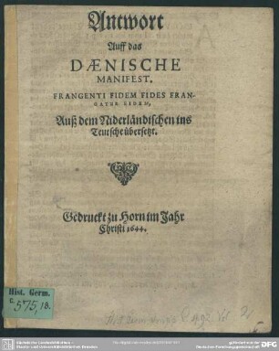 Antwort auff das dänische Manifest