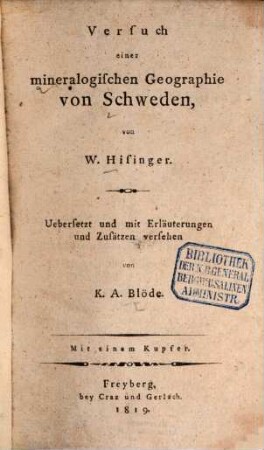 Versuch einer mineralogischen Geographie von Schweden