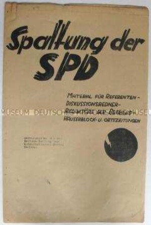 Referentenmaterial der KPD über die Lage in der SPD nach (?) der Gründung der SAP