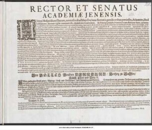 Rector Et Senatus Academiæ Jenensis : Hortos Hesperidum filiarum, aureis sive fructibus sive lanæ flaventis gerulis ovibus pretioso ... P.P. d. VI. Augusti Anno M. DC. LXXVI