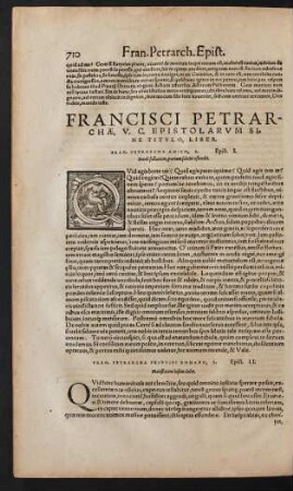 Francisci Petrarchae, V. C. Epistolarum Sine Titulo, Liber.