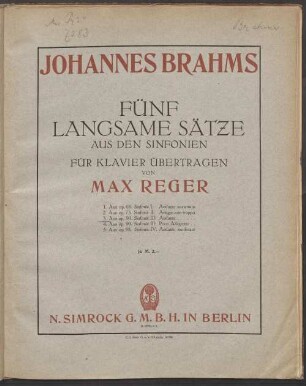 5 langsame Sätze : aus den Sinfonien, 3. Andante : aus der 3. Sinfonie F-Dur : op. 90