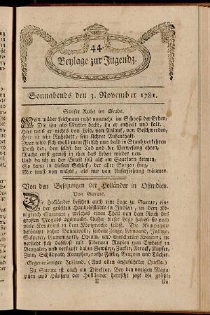 44. Beylage zur Jugendz. Sonnabends den 3. November 1781