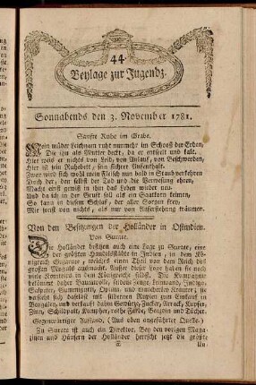 44. Beylage zur Jugendz. Sonnabends den 3. November 1781