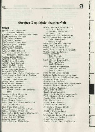 Straßen-Verzeichnis Hammerstein