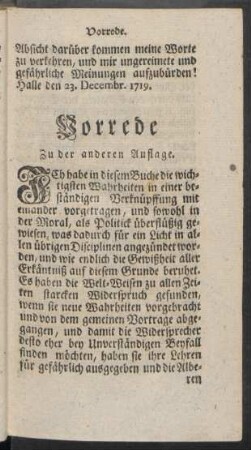 Vorrede Zu der anderen Auflage