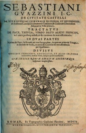 Tractatus de pace, treuga verbo dato alicui principi ...