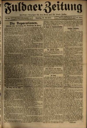 Erste Ausgabe vom Sonntag, den 16. Juli 1922.