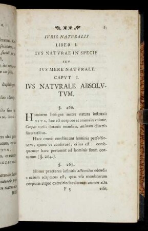Iuris Naturalis Liber I. Ius naturae in specie seu ius mere naturale.