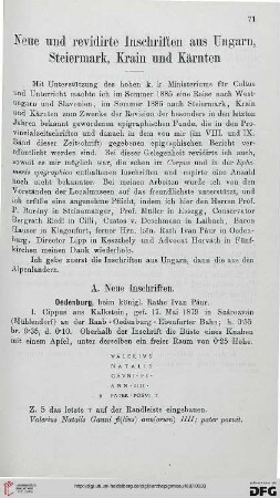11: Neue und revidirte Inschriften aus Ungarn, Steiermark, Krain und Kärnten
