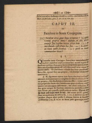 Caput III. De Facultate in bonis Coniugum.