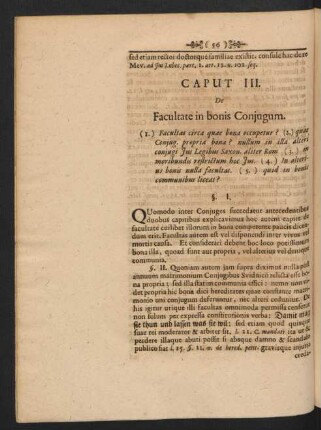Caput III. De Facultate in bonis Coniugum.