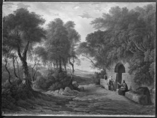 Italienische Gebirgslandschaft mit Christus und der Samariterin am Brunnen