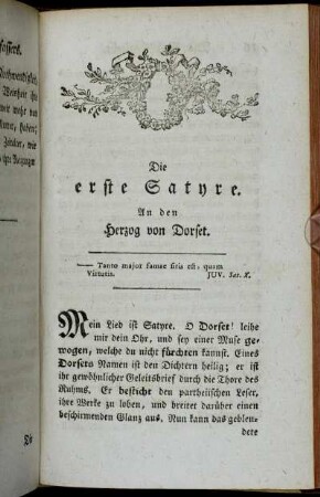Die erste Satyre. An den Herzog von Dorset.