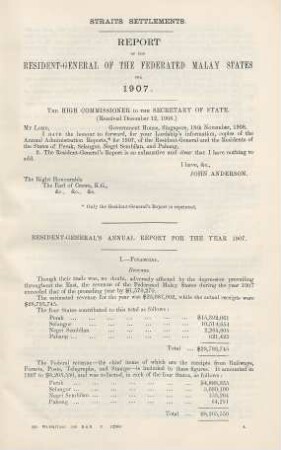 Report of the Resident-General of the Federated Malay States for 1907