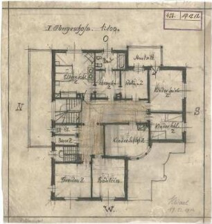 Wach, Hugo; Greppin (heute Bitterfeld-Wolfen); Wohnhaus Dr. Erlenbach - Grundriss 1. OG