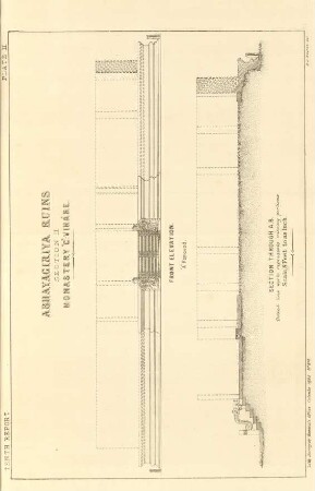 Plate II. Abhayagiriya ruins. Section II. Monastery "C": Viháre. Front elevation. Section through A. B.