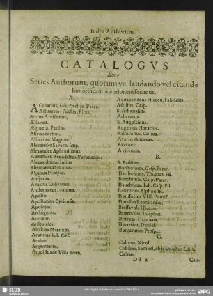Catalogus Sive Series Authorum, quorum vel laudando vel citando honorificam mentionem fecimus