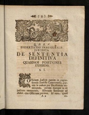 3-16, Q. D. B. V. Dissertatio Inauguralis Juridica De Sentenia Definitiva Quasdam Positiones Exhibens. Corollaria.