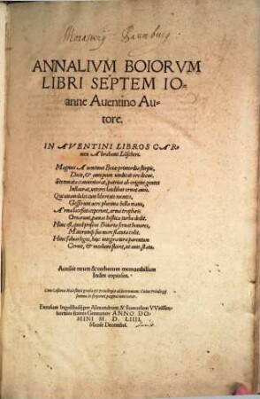Annalivm Boiorvm Libri Septem