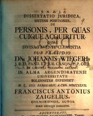 Diss. iur. sistens positiones de personis, per quas cuique acquiritur