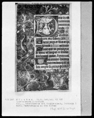 Lateinisches Gebetbuch mit französischem Kalender — Initiale D (eus in adiutorium) mit der Verkündigung an die Hirten