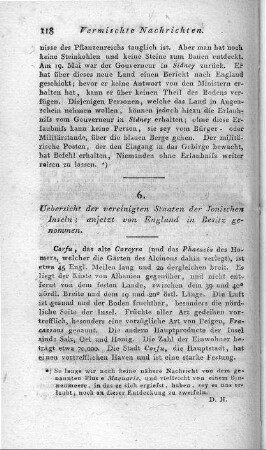 Uebersicht der vereinigten Staaten der Ionischen Inseln; anjetzt von England in Besitz genommen