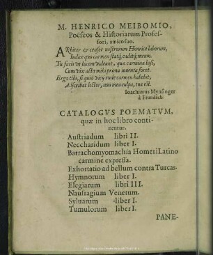 M. Henrico Meibomio Poeseos & Historiam Professori, Amico suo