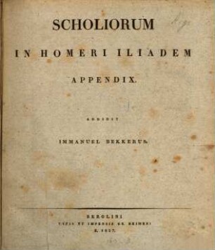 Scholia in Homeri Iliadem. Appendix